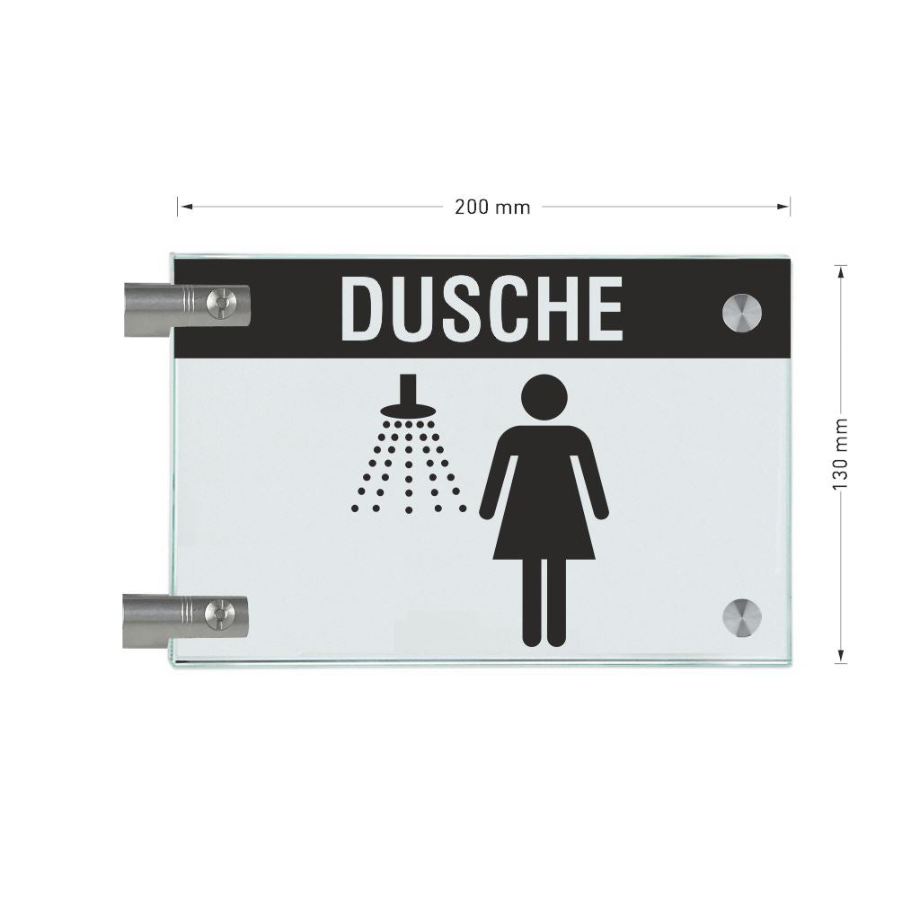 Fahnenschilder Dusche Damen mit Balken, 2 Scheiben mit 7