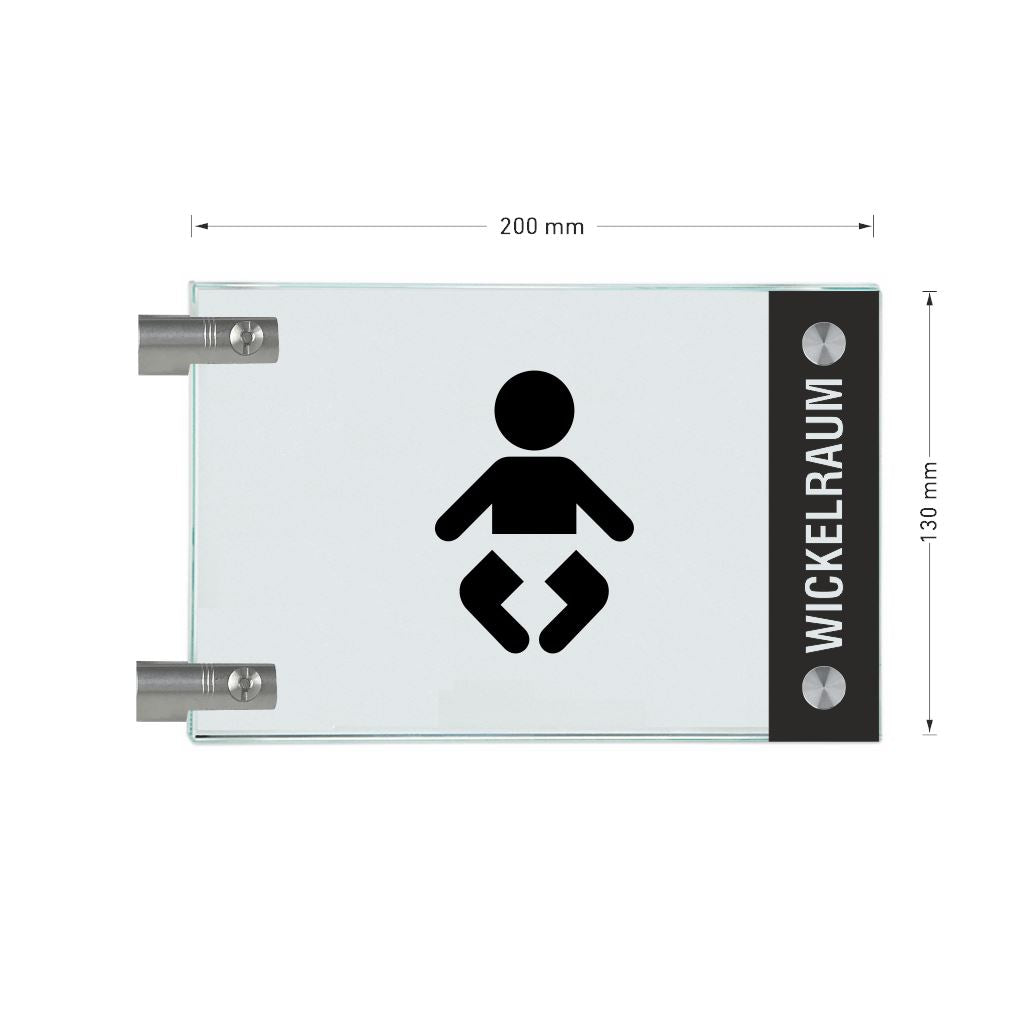 Fahnenschilder Wickelraum mit Balken, 2 Scheiben mit Glasverbinder 6