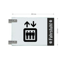 Fahnenschild Fahrstuhl mit Balken, 2 Scheiben mit Glasverbinder 9