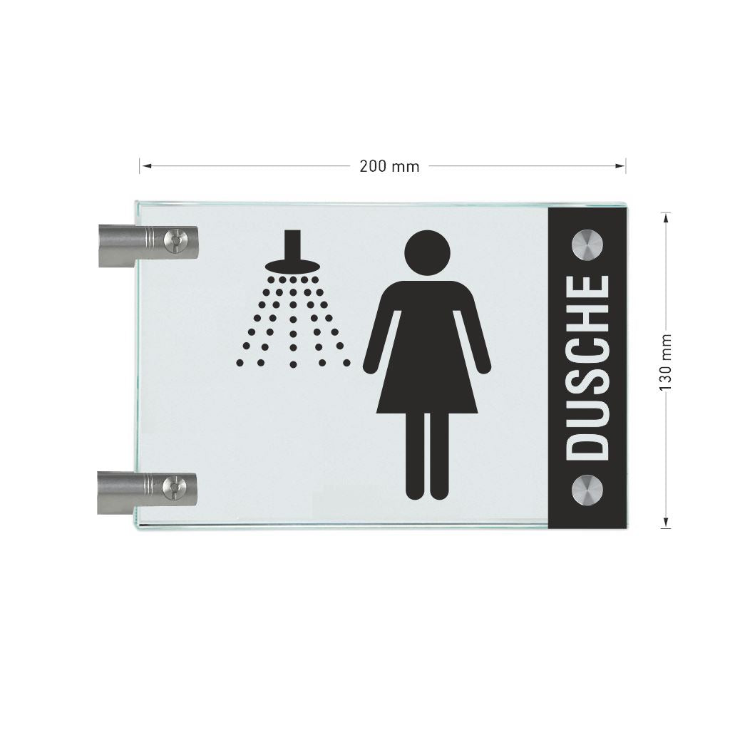 Fahnenschilder Dusche Damen mit Balken, 2 Scheiben mit 8