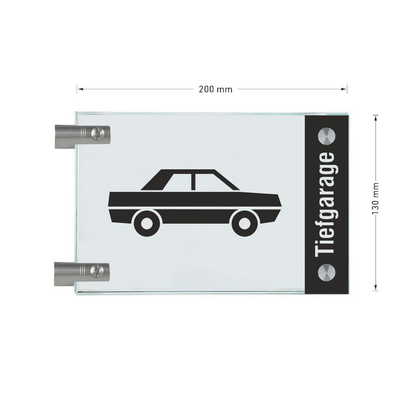 Fahnenschilder Tiefgarage mit Balken, 2 Scheiben mit Glasverbinder 6