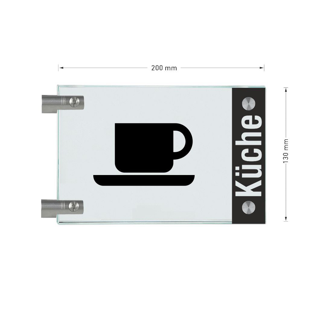 Fahnenschild Küche mit Balken, 2 Scheiben mit Glasverbinder 5