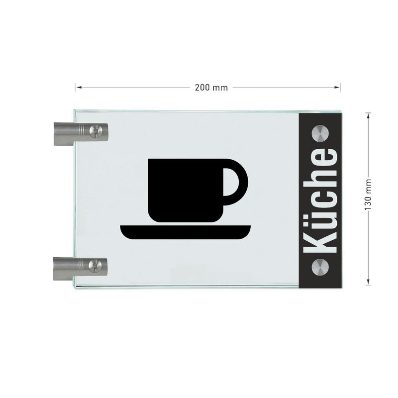 Fahnenschild Küche mit Balken, 2 Scheiben mit Glasverbinder 5