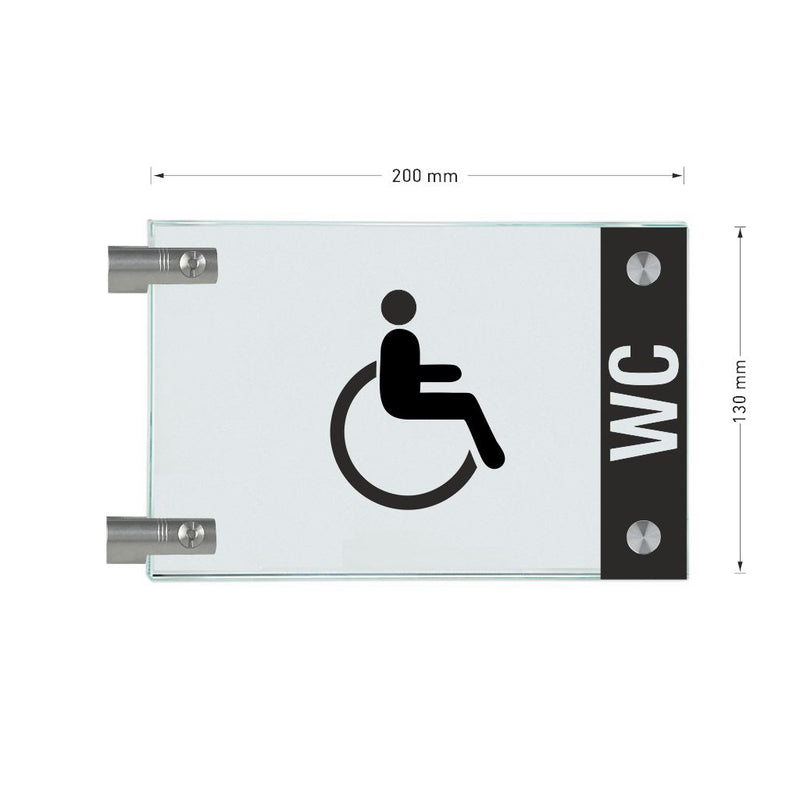 Fahnenschild Behindertengerechtes WC mit Balken, 2 Scheiben mit 7