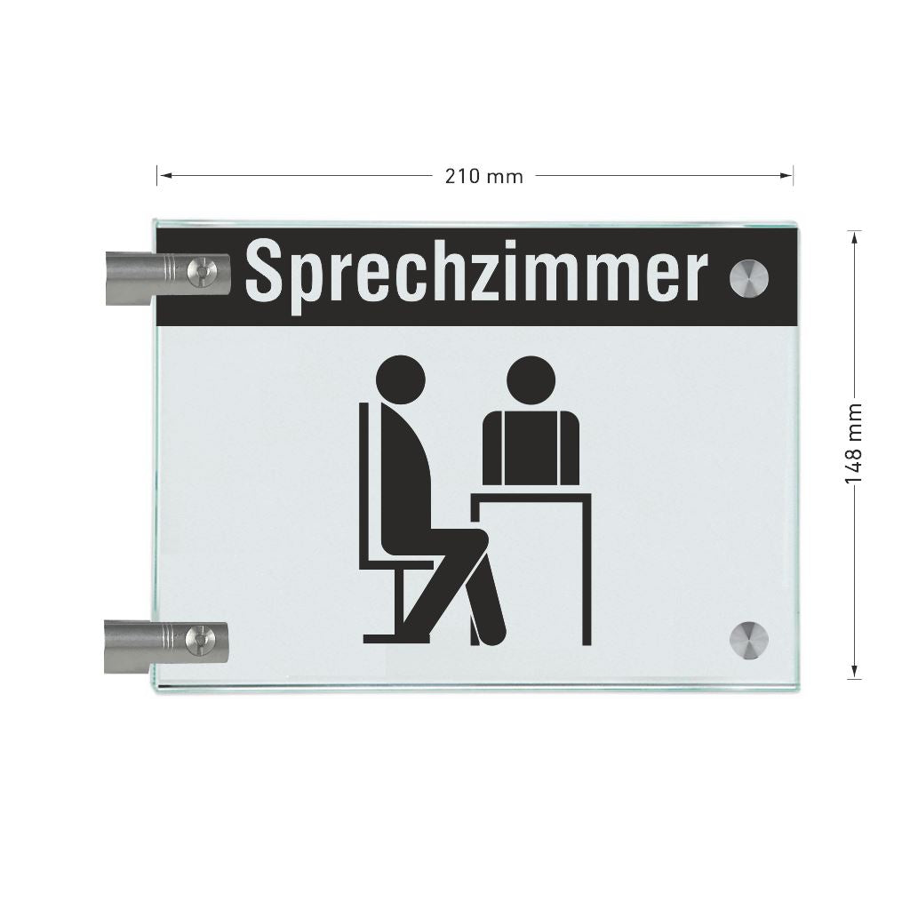Fahnenschilder Sprechzimmer mit Balken, 2 Scheiben mit Glasverbinder 8