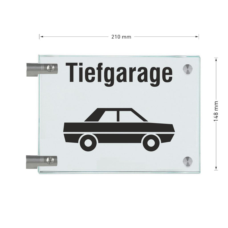 Fahnenschilder Tiefgarage Piktogramm und Text, 2 Scheiben mit 20
