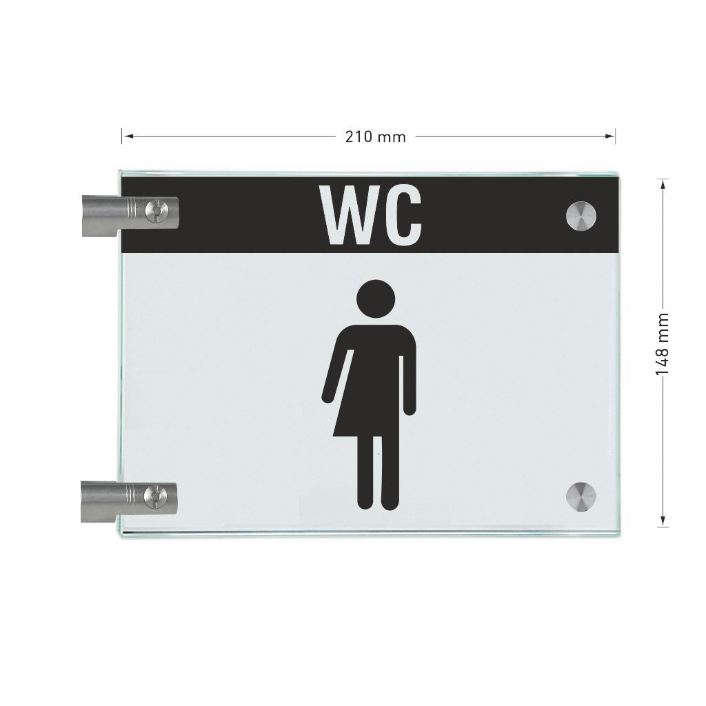 Fahnenschild Gender WC mit Balken, 2 Scheiben mit Glasverbinder 10
