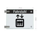 Fahnenschild Fahrstuhl mit Balken, 2 Scheiben mit Glasverbinder 10