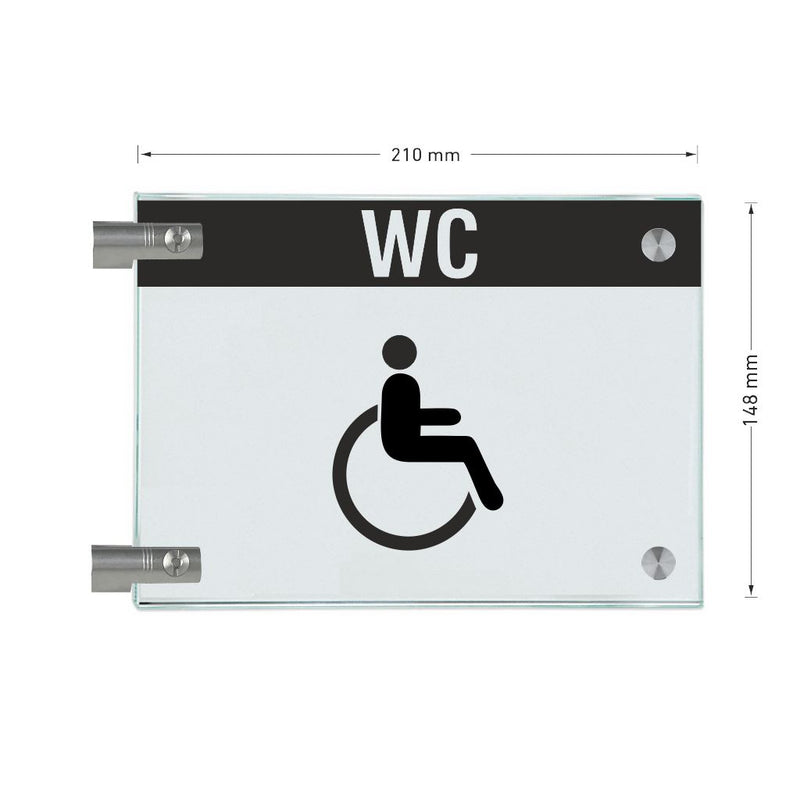 Fahnenschild Behindertengerechtes WC mit Balken, 2 Scheiben mit 8