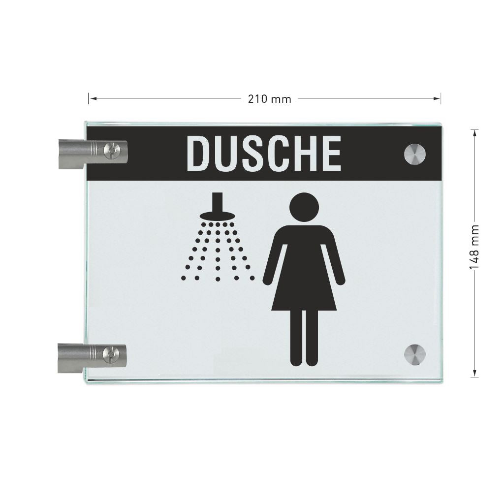 Fahnenschilder Dusche Damen mit Balken, 2 Scheiben mit 9