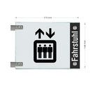 Fahnenschild Fahrstuhl mit Balken, 2 Scheiben mit Glasverbinder 11