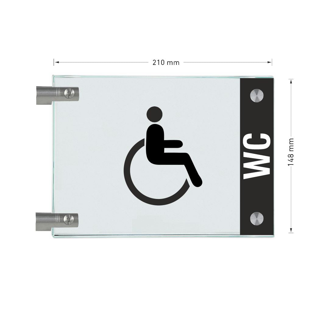 Fahnenschild Behindertengerechtes WC mit Balken, 2 Scheiben mit 9