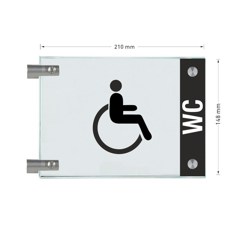 Fahnenschild Behindertengerechtes WC mit Balken, 2 Scheiben mit 9