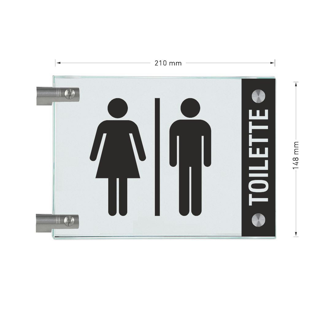 Fahnenschilder Toiletten mit Balken, 2 Scheiben mit Glasverbinder 9