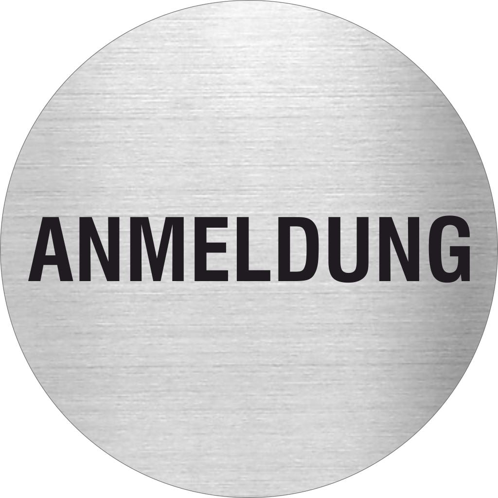 Piktogramme Anmeldung Text Edelstahl Piktogramme Anmeldung Text online-tuerschilder.com Ø 60mm 