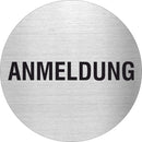 Piktogramme Anmeldung Text Edelstahl Piktogramme Anmeldung Text online-tuerschilder.com Ø 60mm 