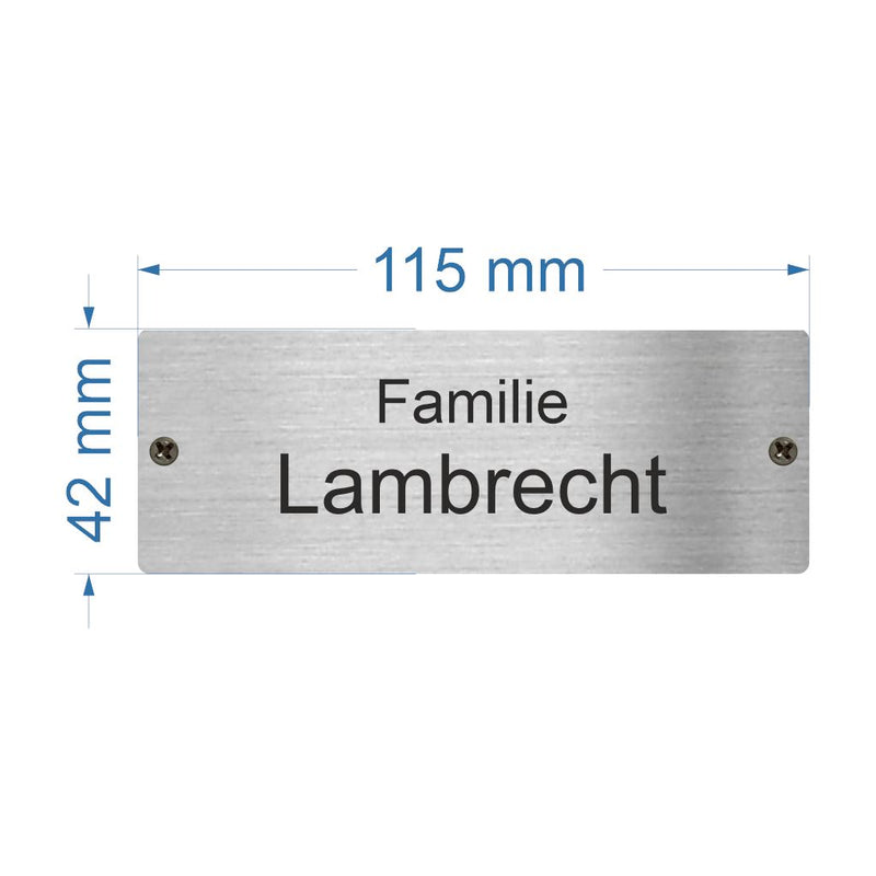 Edelstahlschild 42 x 115 mm - 4mm dick - personalisiert 