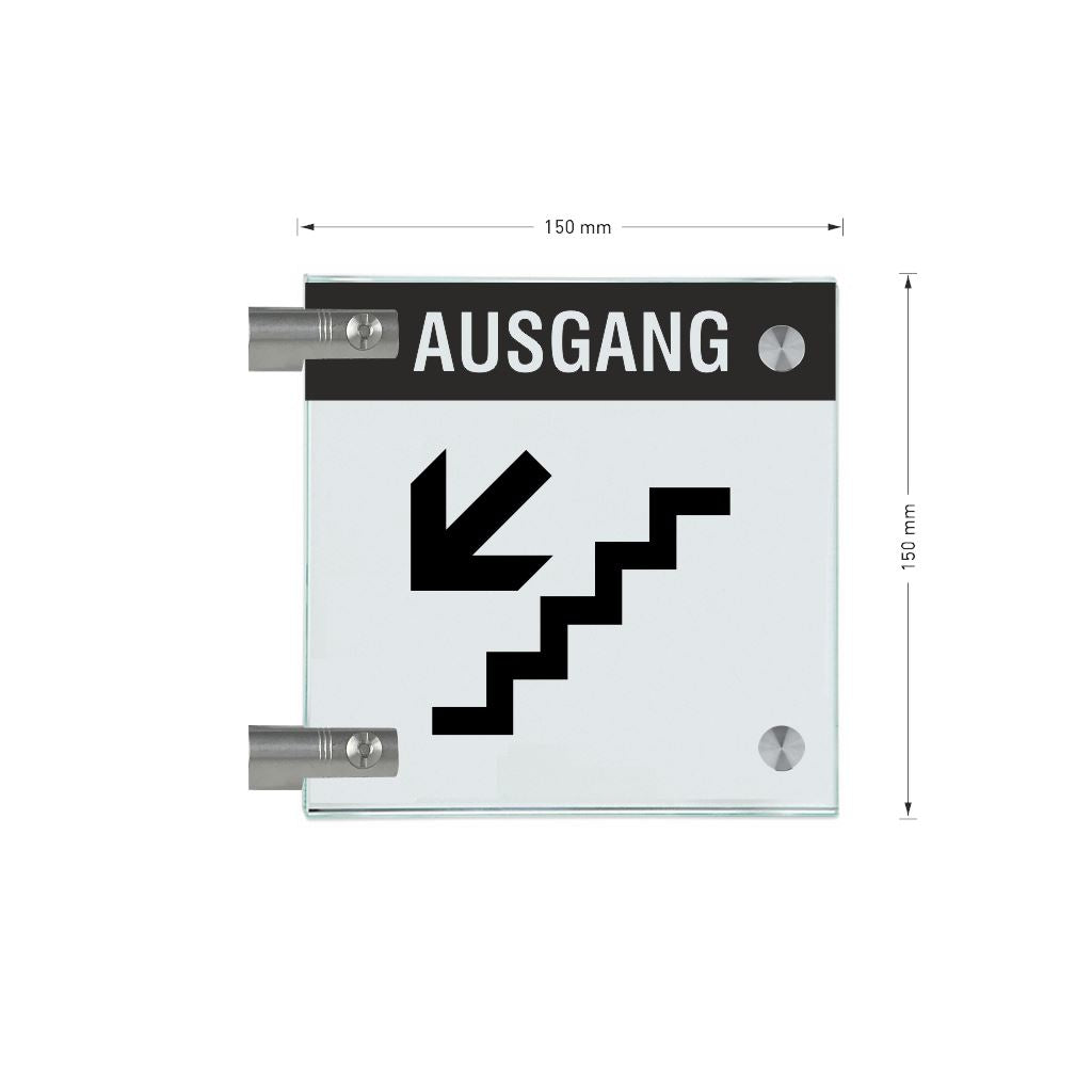 Fahnenschild Ausgang mit Balken, 2 Scheiben mit Glasverbinder 10