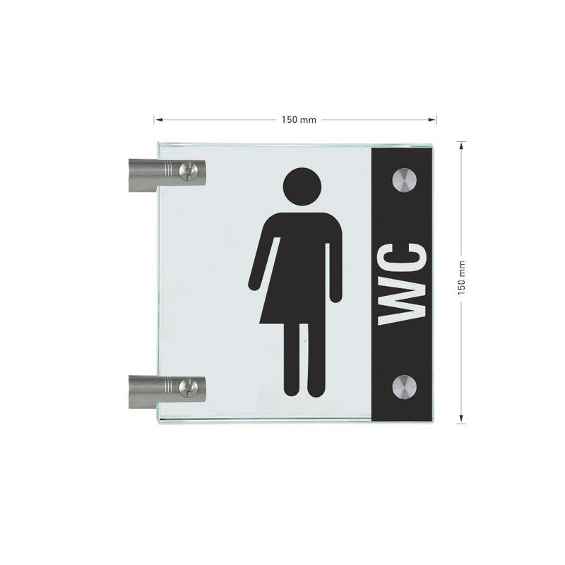 Fahnenschild Gender WC mit Balken, 2 Scheiben mit Glasverbinder 13