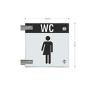 Fahnenschild Gender WC mit Balken, 2 Scheiben mit Glasverbinder 12