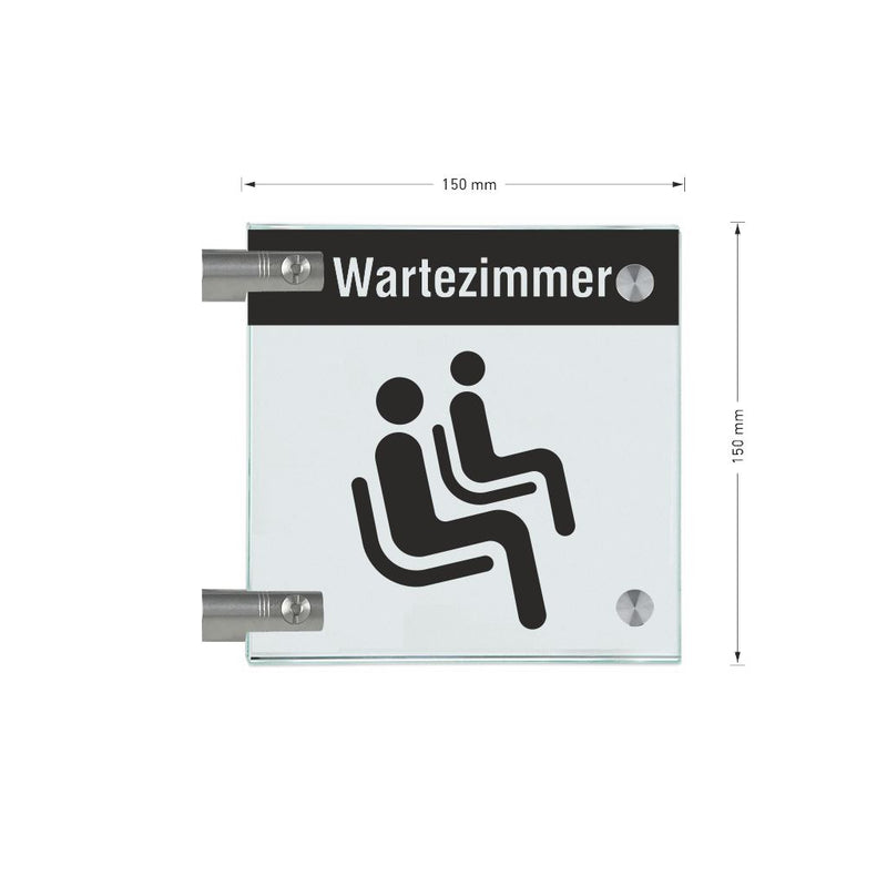 Fahnenschilder Wartezimmer mit Balken, 2 Scheiben mit Glasverbinder 12