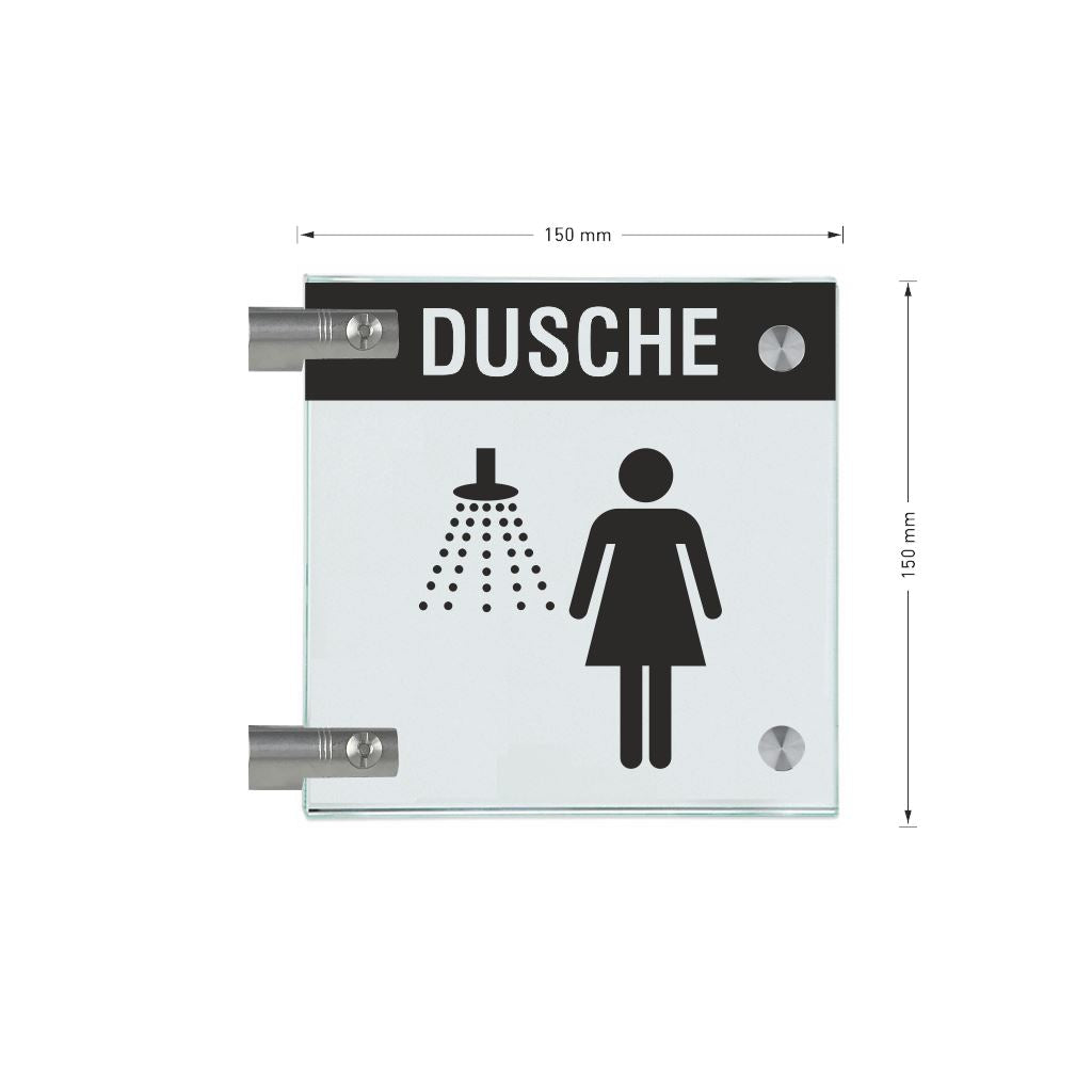 Fahnenschilder Dusche Damen mit Balken, 2 Scheiben mit 11