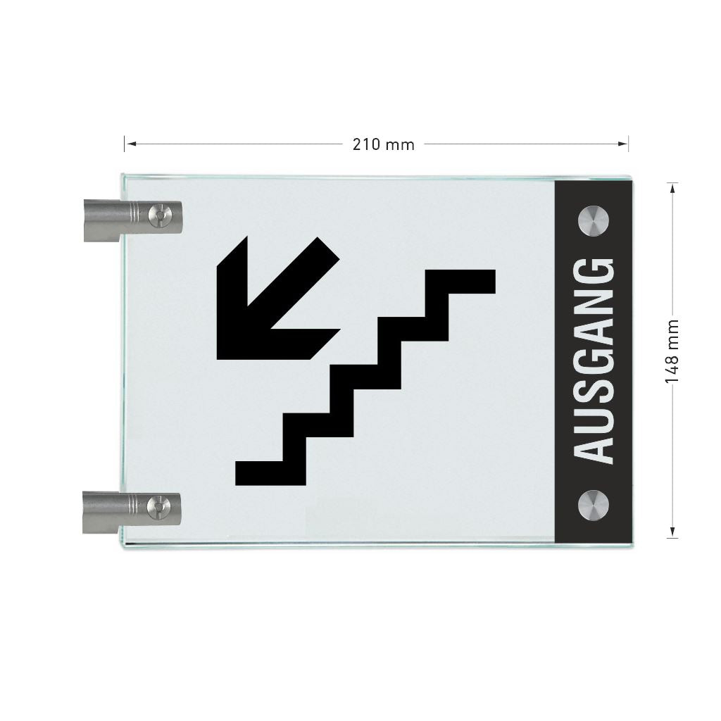Fahnenschild Ausgang mit Balken, 2 Scheiben mit Glasverbinder 11
