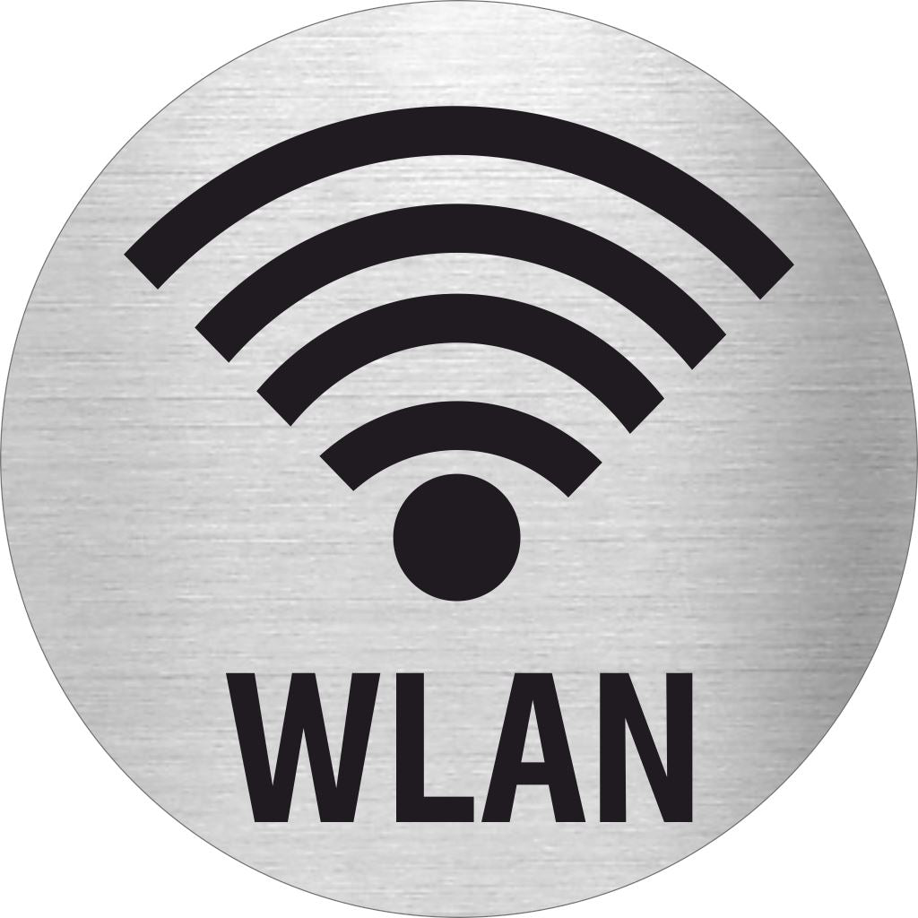 Piktogramme WLAN mit Text Edelstahl Piktogramme WLAN mit Text online-tuerschilder.com Ø 60mm 