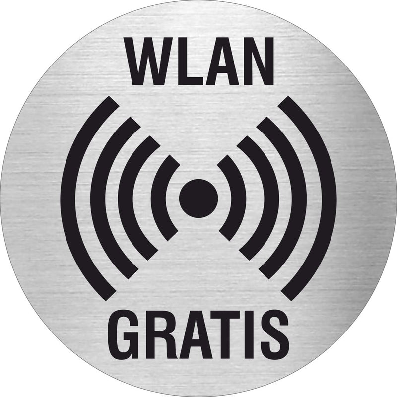 Piktogramme WLAN Gratis Edelstahl Piktogramme WLAN Gratis online-tuerschilder.com Ø 60mm 