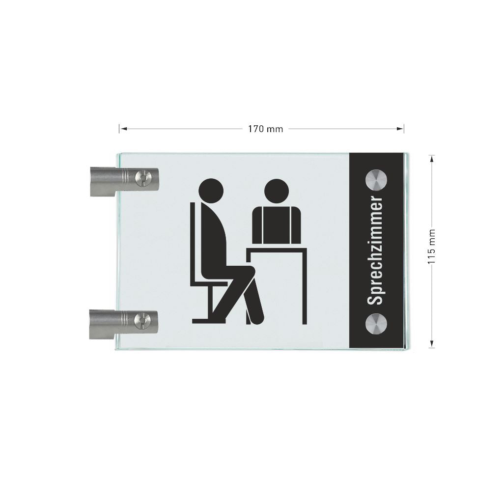 Fahnenschilder Sprechzimmer mit Balken, 2 Scheiben mit Glasverbinder 11