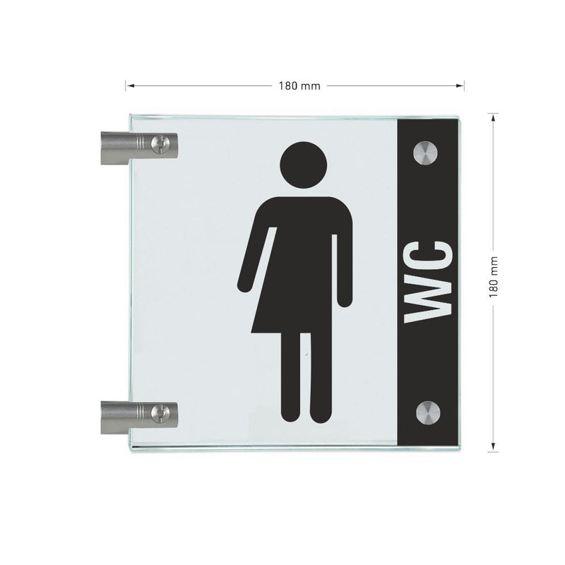 Fahnenschild Gender WC mit Balken, 2 Scheiben mit Glasverbinder 15