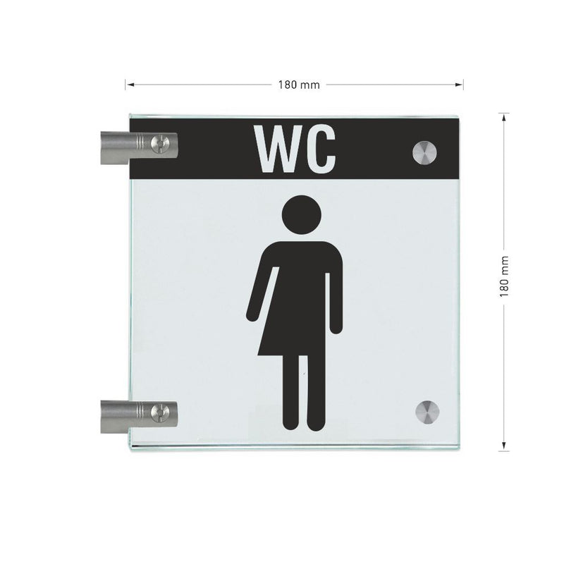 Fahnenschild Gender WC mit Balken, 2 Scheiben mit Glasverbinder 14