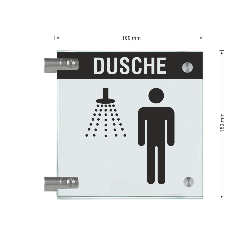 Fahnenschilder Dusche Herren mit Balken, 2 Scheiben mit 9