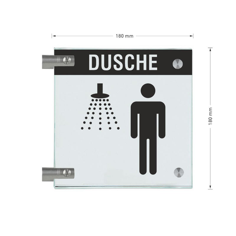 Fahnenschilder Dusche Herren mit Balken, 2 Scheiben mit 9