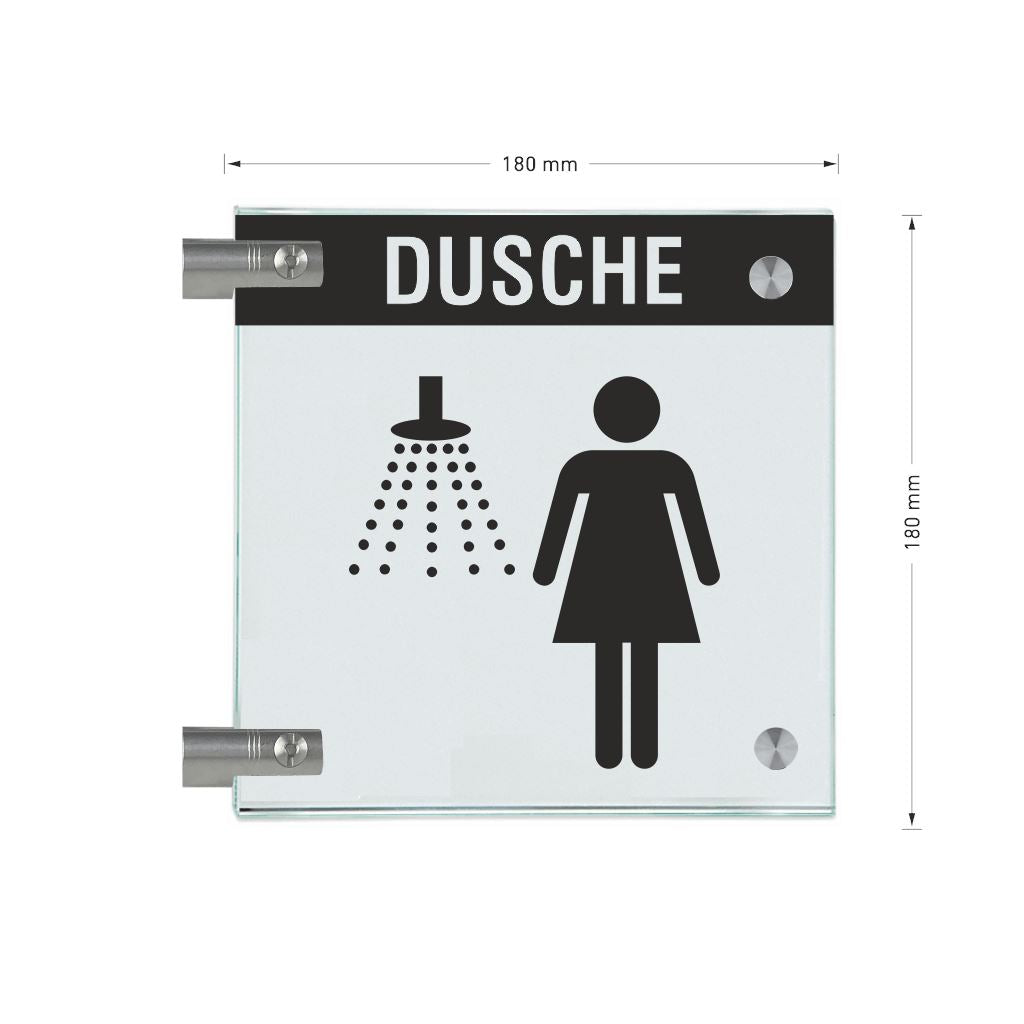 Fahnenschilder Dusche Damen mit Balken, 2 Scheiben mit 13