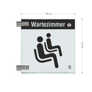 Fahnenschilder Wartezimmer mit Balken, 2 Scheiben mit Glasverbinder 174