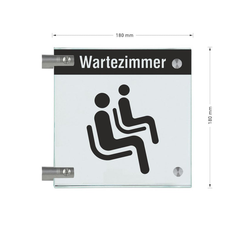 Fahnenschilder Wartezimmer mit Balken, 2 Scheiben mit Glasverbinder 174