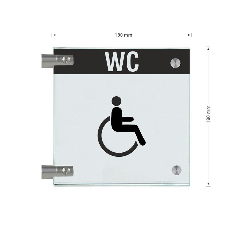 Fahnenschild Behindertengerechtes WC mit Balken, 2 Scheiben mit 12