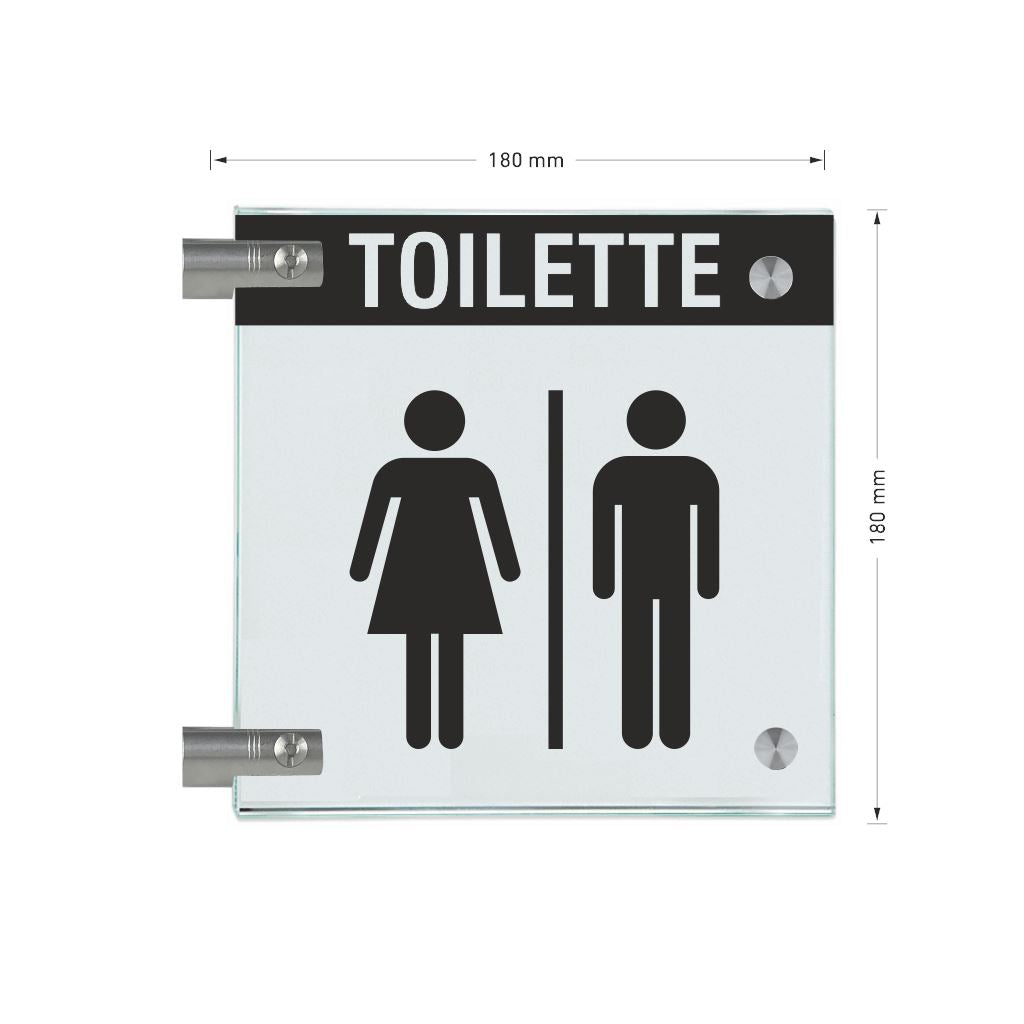 Fahnenschilder Toiletten mit Balken, 2 Scheiben mit Glasverbinder 11