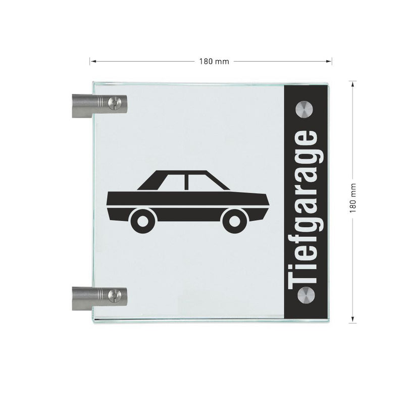 Fahnenschilder Tiefgarage mit Balken, 2 Scheiben mit Glasverbinder 136