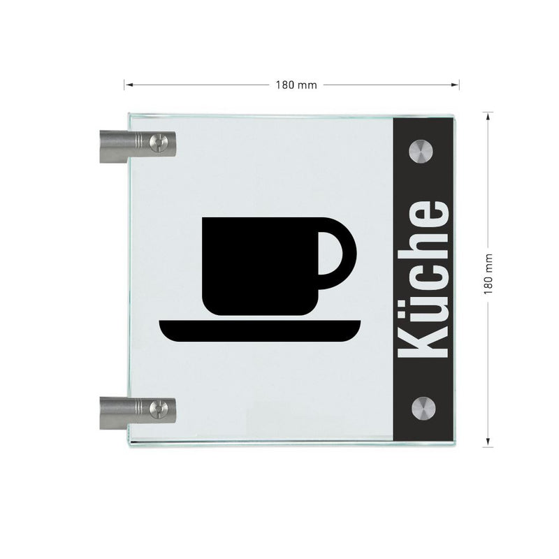Fahnenschild Küche mit Balken, 2 Scheiben mit Glasverbinder 13