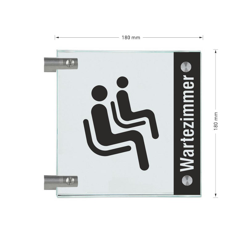 Fahnenschilder Wartezimmer mit Balken, 2 Scheiben mit Glasverbinder 15