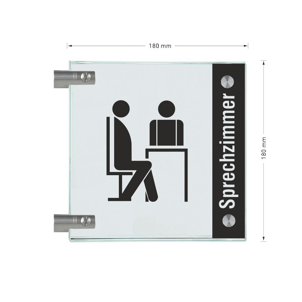 Fahnenschilder Sprechzimmer mit Balken, 2 Scheiben mit Glasverbinder 136