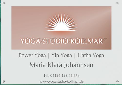 Firmenschild für Yogastudio / Fitnessstudio - Wir gestalten Ihr Schild! Firmenschilder Glas und Edelstahl online-tuerschilder.com 