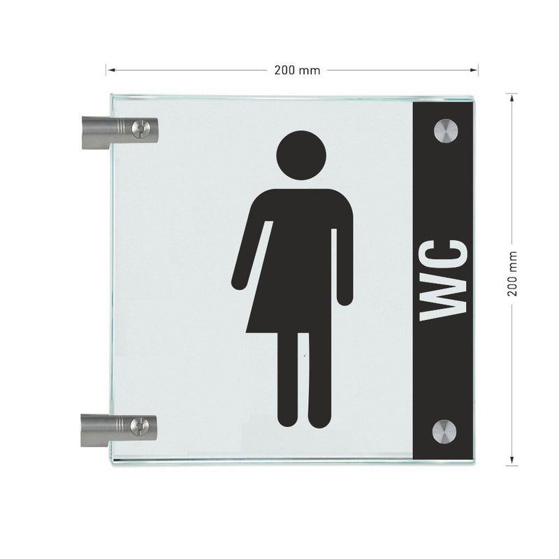 Fahnenschild Gender WC mit Balken, 2 Scheiben mit Glasverbinder 17