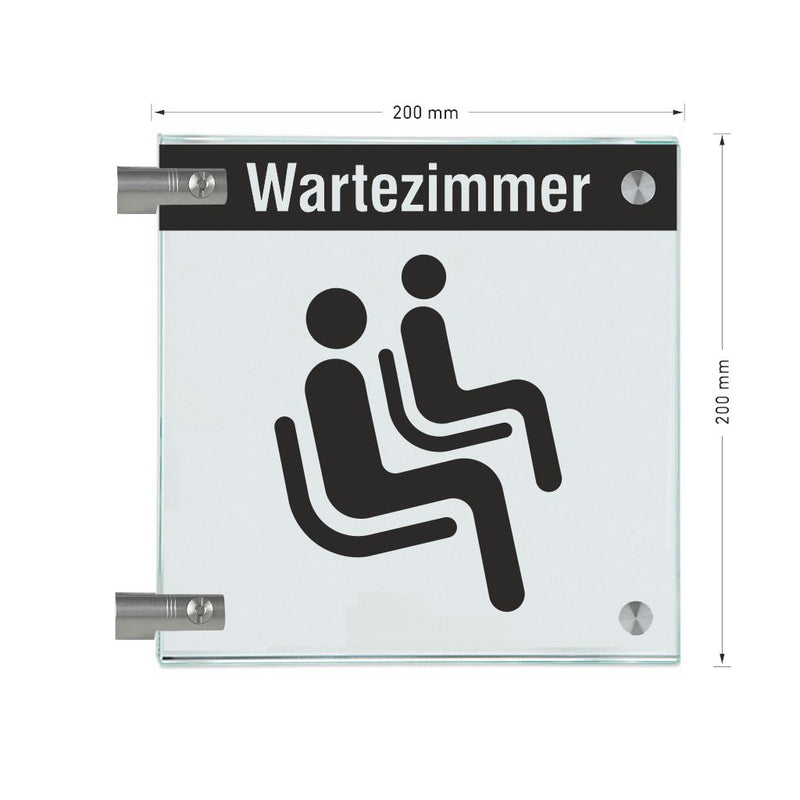 Fahnenschilder Wartezimmer mit Balken, 2 Scheiben mit Glasverbinder 16