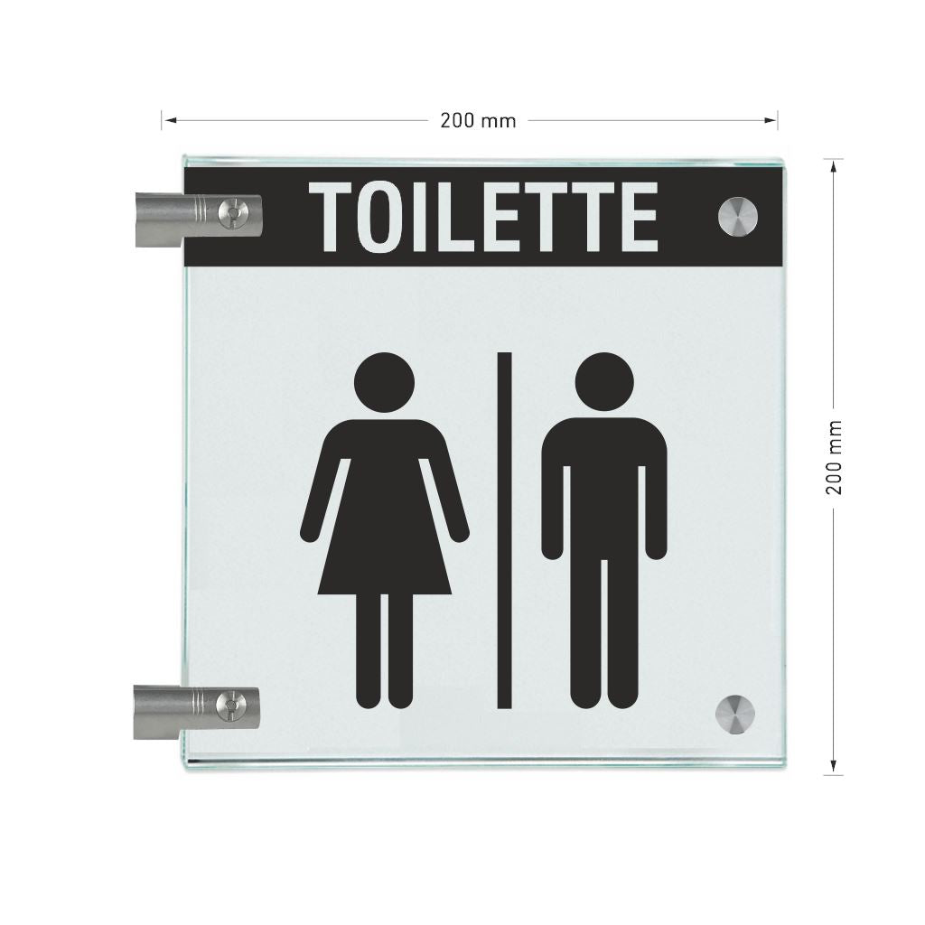 Fahnenschilder Toiletten mit Balken, 2 Scheiben mit Glasverbinder 13