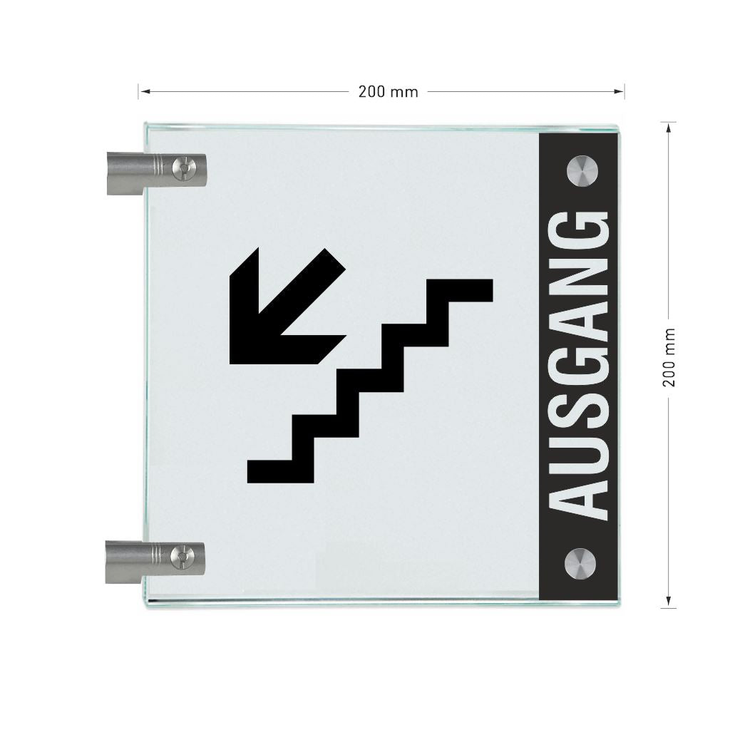 Fahnenschild Ausgang mit Balken, 2 Scheiben mit Glasverbinder 15