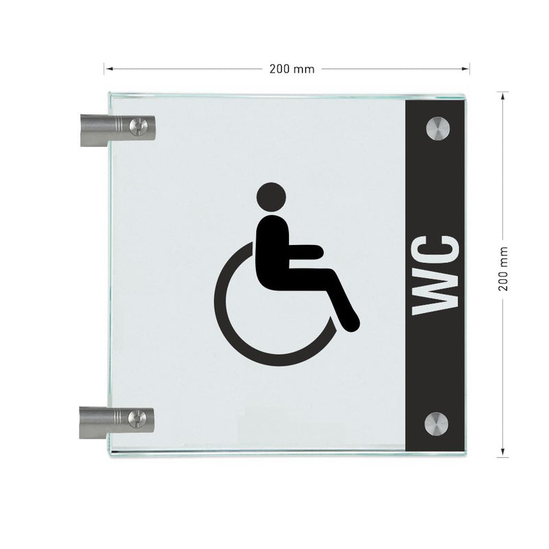 Fahnenschild Behindertengerechtes WC mit Balken, 2 Scheiben mit 14