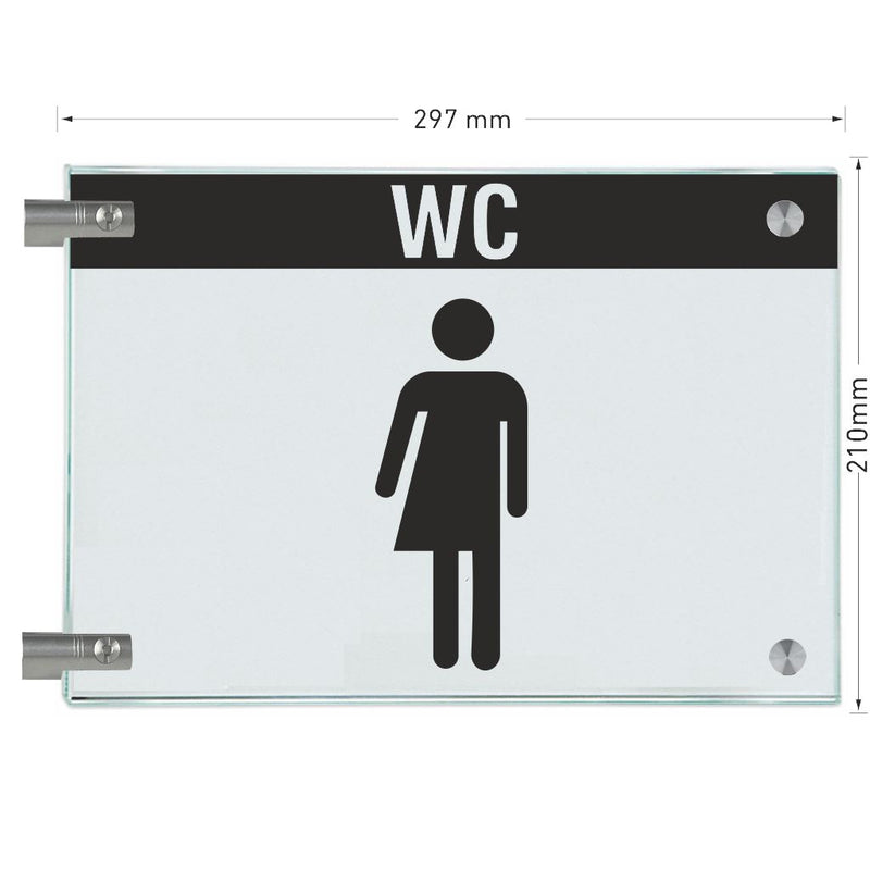 Fahnenschild Gender WC mit Balken, 2 Scheiben mit Glasverbinder 18